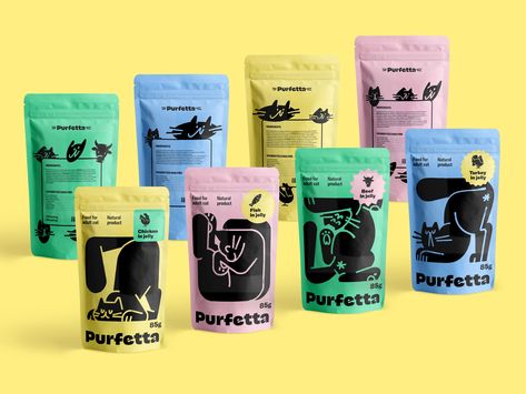 Cat Food Packaging Design by tubik.arts on Dribbble Animal Food Packaging Design, Animal Packaging Design, Pet Food Packaging Design Creative, Doodle Branding Design, Cat Food Branding, Animal Food Packaging, Cat Packaging Design, Dog Food Design, Pet Food Design