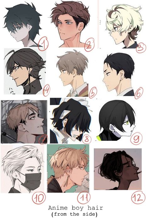 Anime Boy Hairstyles, Drawing Male Hair, Side View Drawing, Anime Haircut, Boy Sketch, Tools Drawing, Tutorial Drawing, Anime Boy Hair, Hair Sketch