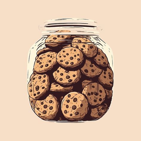 Cartoon Baked Goods, Cartoon Cookie Drawing, Chocolate Chip Cookies Drawing, Cookie Jar Drawing, Cookies Aesthetic Drawing, Chocolate Chip Cookies Aesthetic, Cookie Doodle, Cookies Poster, Cookies Drawing