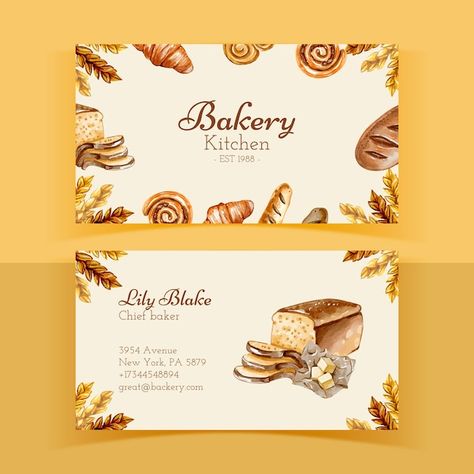 Business Card For Bakery, Bakery Visiting Card Design, Bakery Business Cards Ideas, Bakery Card Design, Baking Business Cards, Card Fonts, Watercolor Bakery, Bakery Paper, Business Card Fonts