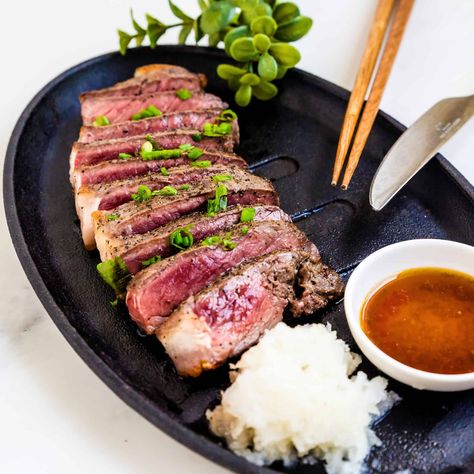 Japanese Wafu Steak | 10 Minutes Yakiniku Sauce, Beef Tataki, Green Salad Dressing, Japanese Steak, Steak In Oven, Garlic Steak, Japanese Beef, Pan Seared Steak, Seared Steak