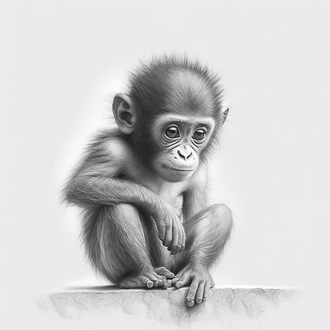 Photo pencil sketch cute monkey animal d... | Premium Photo #Freepik #photo #lemur #zoo-logo #wildlife-logo #baby-monkey Realistic Monkey Tattoo, Monkey Pencil Drawing, Cute Pencil Sketches, Cute Monkey Tattoo, Monkeys Drawing, Cute Monkey Drawing, Monkey Drawings, Monkey Sketch, Wildlife Logo