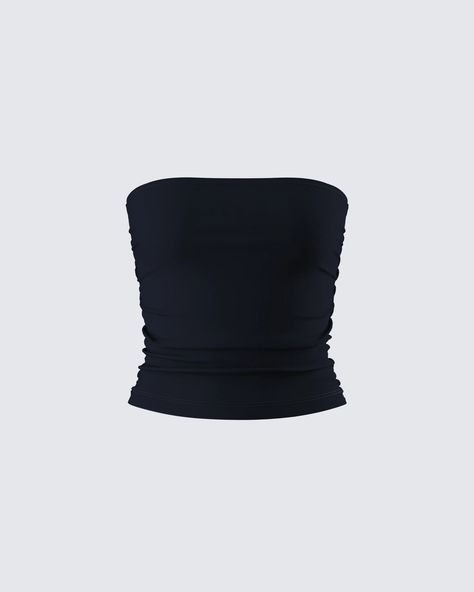 A black jersey tube top has always been, and always will be an essential 🖤 With a cropped fit, ruched side seams, gripper tape at the inside neckline, and a figure-hugging fit, this top is a versatile piece that can paired with literally anything 😍 Crop Top Png, Black Tube Top Outfit, Png Tops, Velvet Tube Top, Top Png, Cropped Png, Png Outfits, Tube Top Black, Crop Top Aesthetic