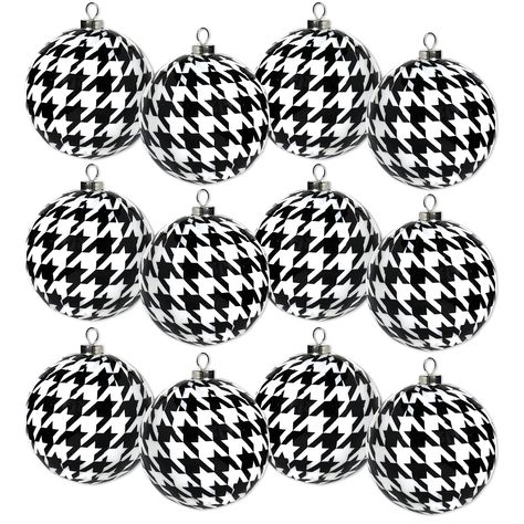 PRICES MAY VARY. Styrofoam Center - Three Inch spheres Small Silver Hook Topper Three, Four Packs of ornaments, enough to make an impact! Classic Black and White Pattern = Elegant tree! 12 - Three Inch Diameter Ornaments with a Black and White Houndstooth Pattern- perfect for 12 days of Christmas Houndstooth Christmas Tree, Houndstooth Decor, Black And White Christmas Ornaments, Christmas Tree Black And White, Disco Christmas, Black And White Christmas Tree, Black White Christmas, Black And White Christmas, White Christmas Ornaments