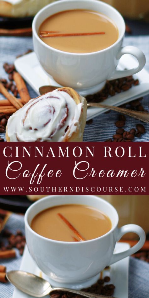 Homemade Creamer For Coffee, Easy Coffee Creamer, Cinnamon Roll Coffee Creamer, Coffee Creamer Recipes, Cinnamon Roll Coffee, Southern Discourse, Homemade Cinnamon Roll, Boat Drinks, Southern Cooking Recipes