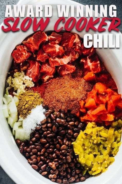 Chilli Recipe Crockpot, Steak Chili Recipe, Basic Chili, Winning Chili Recipes, Award Winning Chili Recipe, Stovetop Chili, Award Winning Chili, Easy Chilli, Chilli Recipe