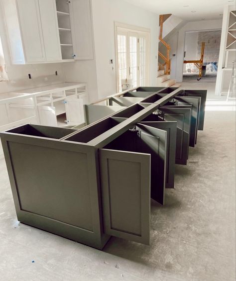 Double Sided Island Storage, Kitchen Island Storage Both Sides, Kitchen Island Front Design, Island End Cap Ideas, Under Island Storage, Island Different Color Than Cabinets, Kitchen Sink In Island, Islands With Sinks, Basement Island