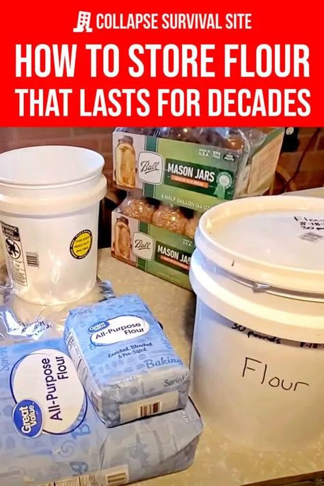 Learn the best methods for long-term storage of flour to ensure it lasts for decades without losing its quality or nutritional value. How To Store Flour, Best Survival Food, Survival Food Storage, Flour Storage, Survival Skills Emergency Preparedness, Emergency Preparedness Food, Emergency Prepardness, Emergency Food Storage, Emergency Survival Kit