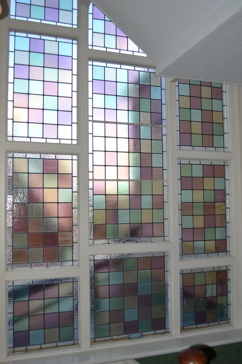 Pastel Stained Glass Window, Window In Stairwell, Desired House, Glass Palette, Visual Library, Modern Stained Glass, Church Windows, Deco Originale, Building Homes