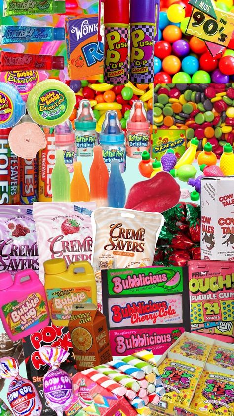 #90s #candy #nostalgia #nostalgic #90scandy #90sbaby #missthe90s Snacks From The 90s, 90s Food Ideas, 90s Snacks Party, 90’s Food, 2000s Snacks, 90s Objects, 1990s Party Theme, 90s Sleepover, 90s Highschool