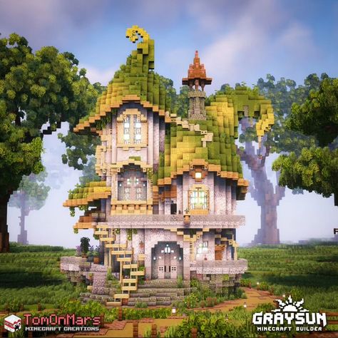 Minecraft Fantasy Kingdom, Minecraft Fantasy Base, Fantasy Cottage Minecraft, Elven Minecraft Builds, Minecraft Fantasy House Ideas, Fairytale Minecraft Builds, Fairy Core Minecraft Builds, Mystical Minecraft, Fairy Minecraft House