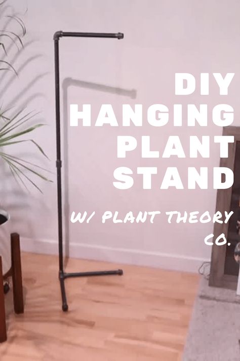 How To Make a Hanging Plant Stand - Pepper Theory Hanging Plant Stands Diy, Plant Stand For Hanging Plants, Free Standing Plant Hanger, Tall Plant Stand Diy, Extra Tall Plant Stands, Industrial Hanging Plants, Industrial Plant Stand, Diy Plant Rack Indoor, Diy Plant Light Stand