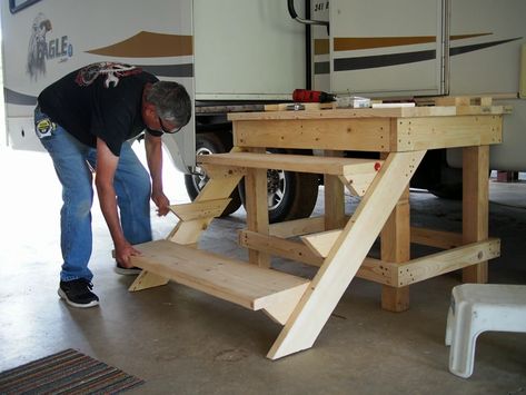 RV Entrance Steps Simple Design and Easy Build. - Imgur Camper Stairs Diy, Caravan Steps Diy, Camper Steps Diy, Rv Stairs Ideas, Rv Stairs Diy, Rv Steps Ideas Diy, Rv Steps Ideas, Porch For Rv, Camper Stairs