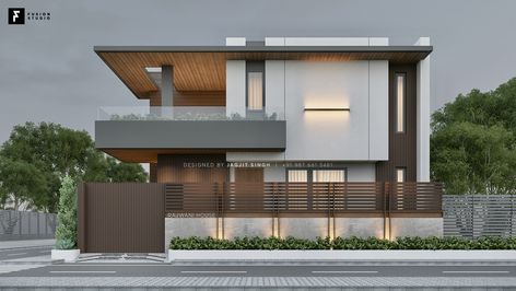 Rajwani House on Behance Duplex House Elevation, Modern Contemporary House Exterior, Fusion Studio, Modern Bungalow Exterior, House Architecture Styles, Small House Elevation, Small House Design Exterior, Bungalow Exterior, Small House Elevation Design