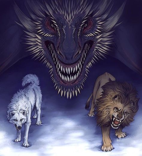 Wolf, dragon and lion Dragon And Lion, Daenerys Stormborn, Old Illustration, John Snow, Got Game Of Thrones, Gra O Tron, Dire Wolf, Throne Of Glass Series, Iron Throne