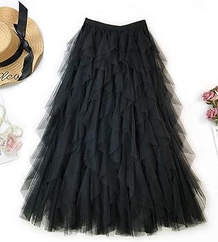 Femiserah Women's Long Rainbow A Line Tulle Tutu Skirts Tiered Skirt Petticoat, Tulle Black, One Size : Amazon.ca: Clothing, Shoes & Accessories Black Tulle Skirt, Gauze Skirt, Gonna In Tulle, Gauze Skirts, Skirt Tulle, Flowy Maxi Skirts, Nature Dress, Gown Pattern, Womens Maxi Skirts