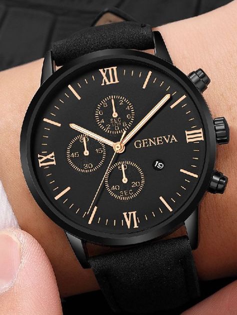 Mens Fashion Watches, Black Quartz, Watch Fashion, Bracelet Cuir, Analog Watch, Sport Watches, Black Watch, Luxury Watch, Geneva