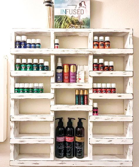 Essential Oil shelf Wood Shelf Essential oil storage nail Garland Storage, Homemade Shelf, Stocking Garland, Nail Polish Shelf, Oil Rack, Oil Shelf, Essential Oil Shelf, Essential Oil Holder, Nail Polish Rack