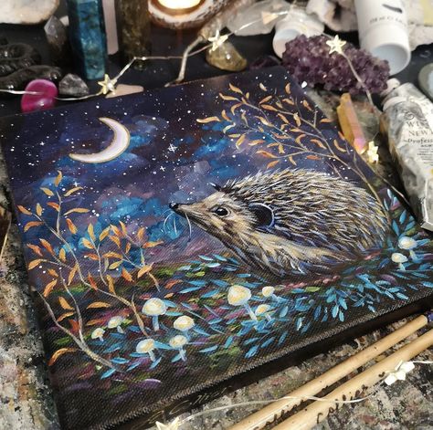 Nighttime Forest, Forest Paintings, Art Mignon, Watercolor Journal, Spirited Art, Acrylic Oil Painting, Night Painting, Fantastic Art, Painting Projects