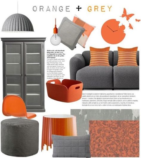 Colors That Go With Orange-Orange Color Combinations | Homesthetics - Inspiring ideas for your home. Grey And Burnt Orange Living Room, Orange And Grey Living Room, Orange And Grey Living Room Decor, Grey And Orange Living Room, Living Room Decor Orange, Burnt Orange Living Room, Orange Living Room, Modern Grey Living Room, Grey Living Room