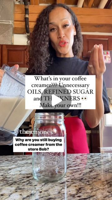 Jen Jones | Plant-Based Queen on Instagram: "Have you tried my coffee creamer???? It’s a must! 

@dontforgetthecinnamon_ shirts out now! Shop at nevellskin.com link in bio 

Glowing skin by @nevell_skin coffee oil! This is the ONLY coffee oil I use! Link in bio or at nevellskin.com

COFFEE CREAMER! 

1/2 cup soaked raw cashews (soak overnight in water or 30 minutes in hot water) 
1/2 cup full fat coconut milk 
2 cups filtered water 
2-3 soaked dates (soak until soft-about 30 minutes in water) 
1 tsp good vanilla extract or powder
Pinch of salt
Ceylon cinnamon!
Blend for 2 minutes of until creamy! Keeps in the fridge for 4-5 days! Make less if you are the only one that drinks coffee in your house! Allergic to cashews or coconut? Sub 1 cup of hemp seeds!
.
.
.
.
#newyearnewme #newyearrecipes Powdered Coffee Creamer Recipe, Ghee Coffee, Vegan Coffee Creamer, Diy Coffee Creamer, Jen Jones, Dr Sebi Alkaline Food, Powder Coffee Creamer, Coffee Oil, Homemade Coffee Creamer