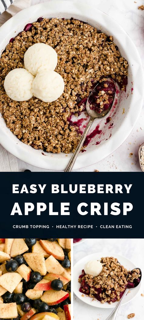 This healthy blueberry apple crisp recipe is EASY to make! Juicy fruit, naturally sweetened, an oat crumble topping… And lightened up — with a full serving of fruit in every piece! Perfect for spring & summer! (This fruit crumble is healthy enough for breakfast too!) ♡ Apple blueberry crisp healthy. Apple blueberry crumble recipe. Blueberry apple crisp gluten free vegan. Easy healthy fruit crisp recipe. Fruit crumble recipe simple. Fruit crisp recipe with oats. Vegan Blueberry Crisp, Healthy Fruit Crisp, Blueberry Apple Crisp, Blueberry Crisp Healthy, Apple Crisp Easy Recipe, Apple Crisp Crumble, Apple Blueberry Crisp, Apple Blueberry Crumble, Fruit Crumble Recipe