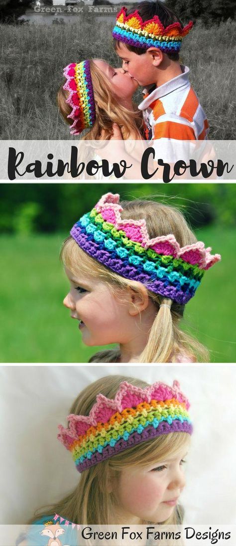 Crochet Rainbow Crown Pattern for Kids and Adults Popular Crochet Patterns, Crochet Crown Pattern, Birthday Crochet, Crown Crochet, Rainbow Crown, Crochet Birthday, Easy Crochet Headbands, Crown Photo, Crochet Crown