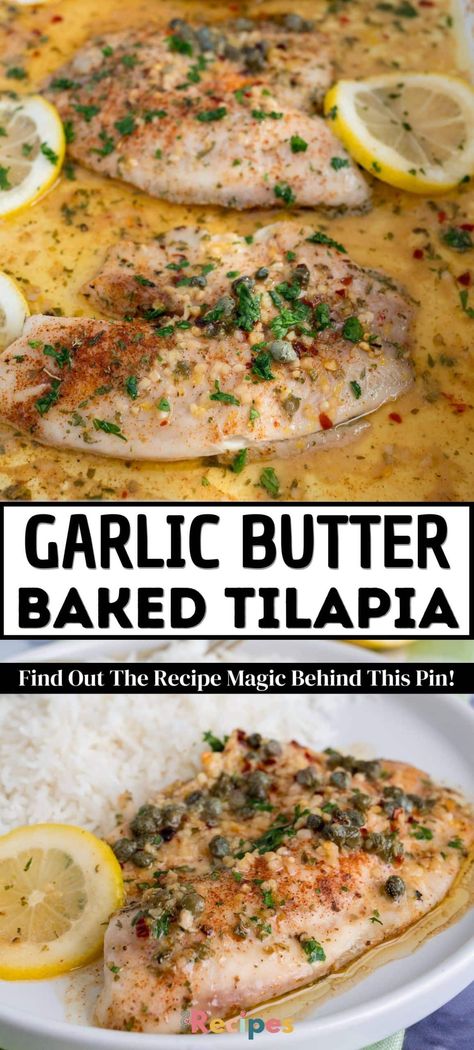 Fresh, light, and easy Garlic Butter Tilapia is a 20-minute entree with a 5-minute prep time. Perfect for busy nights or as an easy lunch option, you’ll love how quickly it comes together. Tilapia Easy Recipe, Baked Tilapia Dinner Ideas, Best Baked Fish Recipes, Baked Tilapia Recipes Healthy, Bake Fish Recipes Oven, Baked Tilapia Recipes Oven, Tilapia In The Oven, Baked Fish Dinner, Tilapia Dinner Ideas