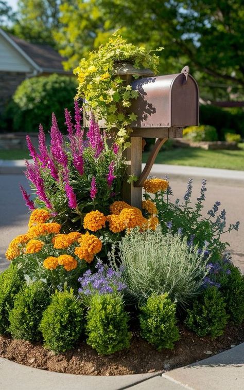 Create a stunning mailbox flower bed on a budget with these affordable ideas. Transform your front yard without breaking the bank. Mailbox Flower Bed Ideas, Mailbox Flower Bed, Mailbox Flowers, Design A Garden, Mailbox Garden, Mailbox Landscaping, Small Garden Ideas, Front Garden Landscape, Garden Small