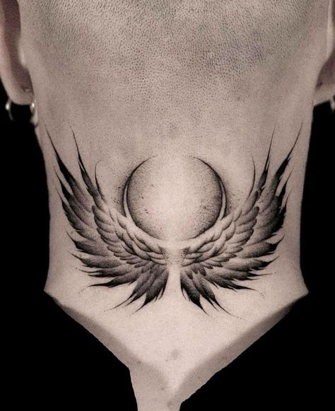 Moon Wings Tattoo, Mens Wings Tattoo, Angel Demon Wings Tattoo, Wing Hand Tattoo, Behind Neck Tattoo Men, Neck Wings Tattoo, Eagle Tattoo Design Men, Tattoo On Neck For Men, Angels Wings Tattoo