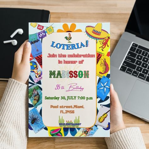 Product Details: • Type: Digital Invitation • Size: 5x7 inches Loteria Birthday Party Theme, Invitation Sizes, Digital Invitation, Digital Invitations, Party Time, Birthday Party Themes, Invitation Template, Birthday Party, Birthday