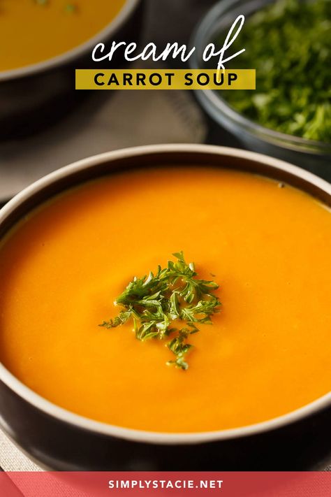 Cream Of Carrot Soup Recipe, Cream Of Carrot Soup, Vegetable Puree Soup, Rainbow Foods, Creamy Soups, Creamy Carrot Soup, Simply Stacie, Carrot Cakes, Pepperocini Recipes