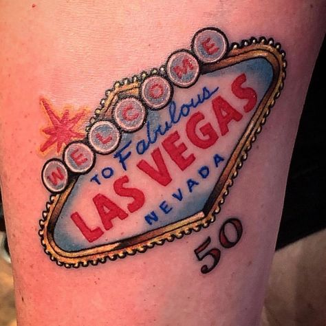 Club Tattoo on Instagram: “What happens in Vegas doesn’t always stay in Vegas! 😉🎰 Super fun 50th birthday tattoo from @juniorwerks at @clubtattoolasvegas ♣️ . . .…” Tiny Vegas Tattoos, Welcome To Las Vegas Tattoo, Las Vegas Tattoo Ideas, Vegas Tattoo Ideas, Vegas Tattoos, Andy Tattoo, Las Vegas Tattoo, Vegas Tattoo, What Happens In Vegas