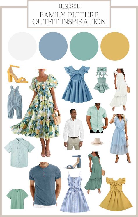 Family Beach Pictures Outfits, Yellow Family, Beach Picture Outfits, Spring Family Pictures, Family Portrait Outfits, Summer Family Pictures, Family Photo Colors, Large Family Photos, Summer Family Photos