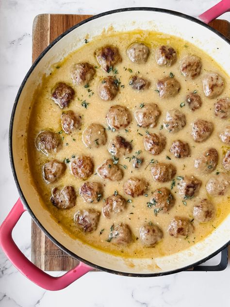 Easy Swedish Meatball Kielbasa And Tortellini, Tortellini And Kielbasa, Sheet Pan Kielbasa, Tortellini Dinner, Bake Meals, Swedish Meatballs Easy, Swedish Meatball, Meatballs And Gravy, Easy Gravy