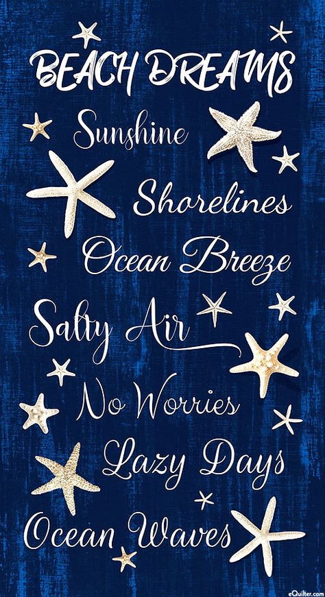 Beach Dreams - Ode to the Salty Air - Navy - 24" x 44" PANEL Ocean Words, Beach Words, Treasure Beach, Theme Words, Timeless Treasures Fabric, Navy Fabric, Fabric Panel, Panel Quilts, Cotton Quilting Fabric