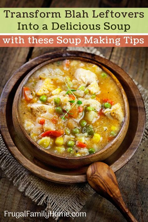 You’ve got leftovers your family won't eat again. But you don’t want them going to waste. I hear you! Try using leftovers in a soup recipe. This soup recipe for leftovers is easy to make, well it’s not really a recipe but more of a guideline to use up those dinner leftovers. Come get some leftover ideas and stop throwing away good food. #Usingleftovers #leftoverideas #recipesforleftovers #dinnerleftovers #leftoverrecipeideas #leftoverrecipes Leftover Veggies Recipes, Leftover Soup Ideas, Soup From Leftovers, Recipes For Leftovers, Leftover Soup, Christmas Leftovers Recipes, Pioneer Recipes, Survival Recipes, Chicken Vegetable Stew