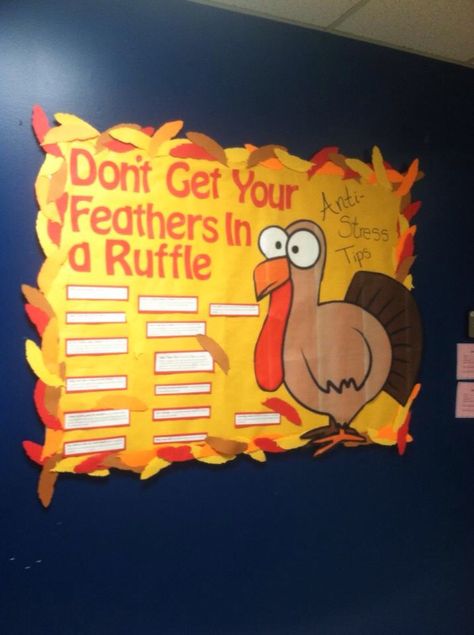 Anti stress thanksgiving RA bulletin board Thanksgiving Ra Board, November Ra Bulletin Boards, Ra Bulletin Boards Fall, Ra Bulletin Board Ideas, Door Decks, Ra Bulletins, Ra Boards, Ra Bulletin Boards, Fall Bulletin Boards