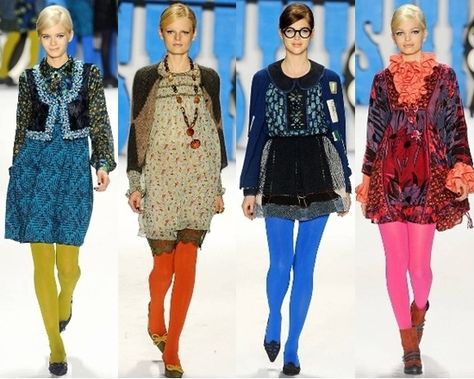 colored tights for fall by Creative Fashion How To Wear Colored Tights, Blue Tights Outfit, Color Tights Outfit, Colorful Tights Outfit, Colorful Winter Fashion, Yellow Tights, Colored Tights Outfit, Tights Outfits, Mini Skirt Fashion