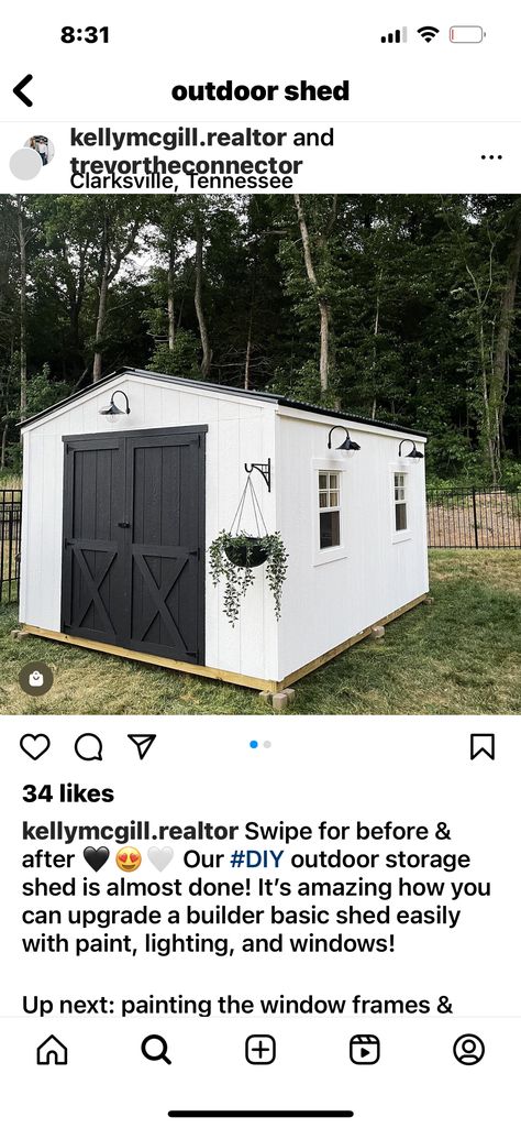 White Shed With Black Trim, White Shed, Vinyl Sheds, Backyard Storage Sheds, Backyard Storage, Outdoor Sheds, Outdoor Storage Sheds, Window Frames, Shed Storage