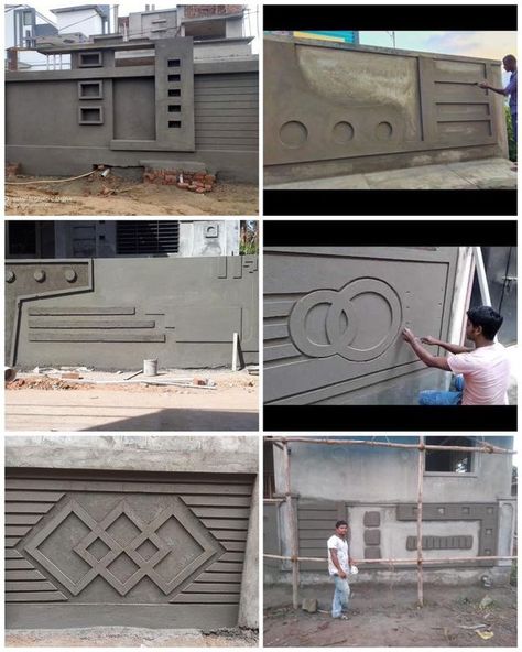 House Front Gate Wall Design, Wall Compound Design, Compound Wall Ideas, Home Front Wall Design, House Front Gate, Compound Wall Design, Gate Wall Design, Front Wall Design, Fence Designs