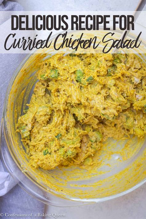 This Curried Chicken Salad recipe is easy to make. Eight ingredients are all it takes to make this chicken salad. Perfect on top of lettuce or sandwiched between your favorite bread, this is the perfect lunch.  #curriedchickensaladrecipe #curriedchickensaladsandwich #coronationchicken Curried Chicken Sandwich, Curry Chicken Sandwich Recipes, Chicken Curry Salad Sandwich, Chicken Salad Curry Recipe, Chicken Salad With Curry Powder, Curried Chicken Salad Sandwich, Chicken Salad With Curry, Curry Chicken Salad Greek Yogurt, Curry Chicken Salad Sandwich