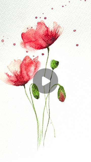 Flower Art Painting Watercolour, Water Coloring Painting Ideas Simple, Watercolor Poppies Tutorial, Watercolor Abstract Flowers, Watercolour Flowers Simple, Water Colour Painting Ideas Inspiration, Water Coloring Ideas For Beginners, Watercolour Poppies, Poppy Flower Watercolor