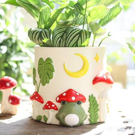 Plants Funny, Frog Garden, Pots For Indoor Plants, Colorful Planters, Succulent Gardening, Unique Plants, Decorative Pots, Colorful Garden, Flower Planters