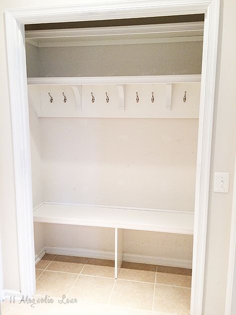 How To Turn a Closet into a Mudroom Coat Closet Organization Front Entry, Front Hall Closet, Mudroom Closet, Closet Redo, Front Closet, Coat Closet Organization, Entry Closet, Entryway Closet, Hallway Closet