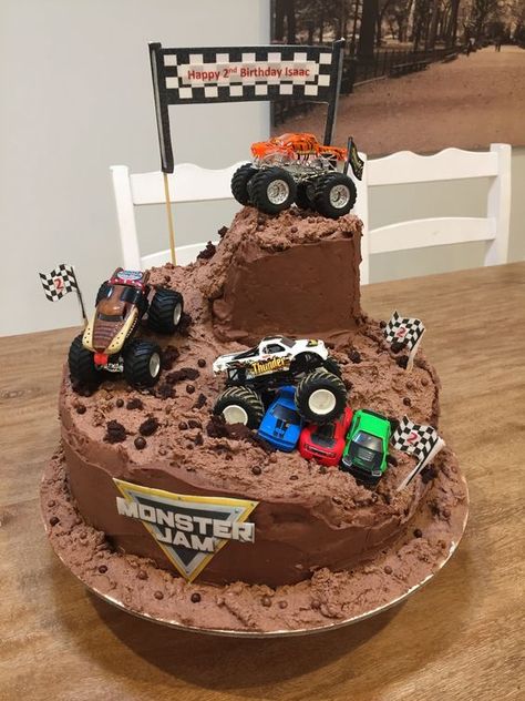 Monster Truck Birthday Cake Ideas 2024: Rev Up Your Child's Party! 3 Number 2 Cake Monster Truck, Monster Truck 3rd Birthday Party Cake, Monster Trucks Party Ideas, Monster Truck Theme Birthday Cake, Monster Jam 2nd Birthday, Monster Truck Donut Party, Boy 4th Birthday Cake, Monster Truck Birthday Party Cake, Third Birthday Monster Truck