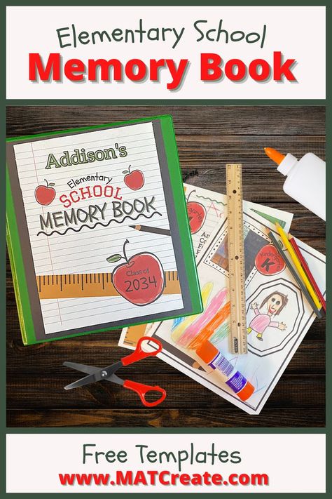 Make a special place to document your child’s favorite things, important papers, artwork, and awards they bring home throughout the school year. In a few steps, create a Memory Keeping Binder. Fun and engaging activity to do every year in elementary school. Your family will love looking back on the previous years and seeing how your child has grown. #MATCreate #BacktoSchool #Memories #printable #Favorites #SelfPortrait Scrapbook Cover Ideas For Kids School, Prek Memory Book Free Printable, Pre K Memory Book Ideas, Preschool Memory Book Cover, Preschool Memory Book Printables Free, Preschool Memory Book Ideas, School Memory Book Printables, Prek Memory Book, School Year Memory Book