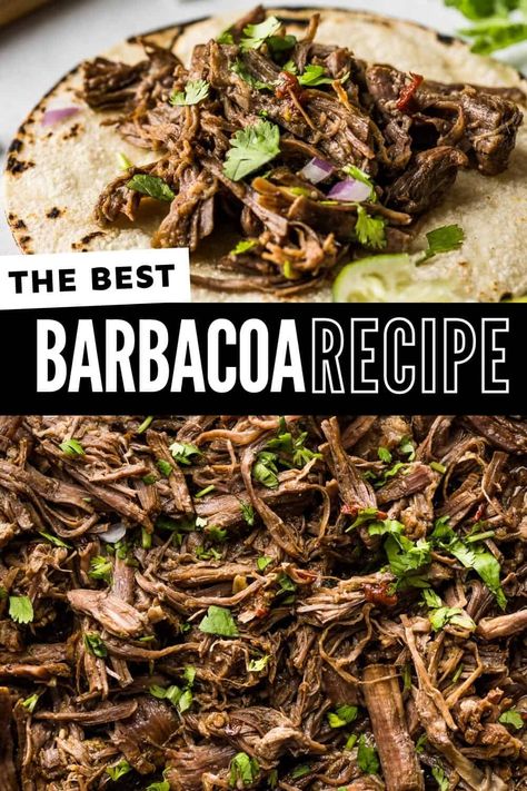 This beef barbacoa recipe is the ultimate combination of juicy and tender slow-cooked beef with the most delicious spices and seasonings. Pile it onto tortillas or stuff in burritos, quesadillas, gorditas, and more! Best Barbacoa Recipe, Mexican Barbacoa Recipe, Beef Barbacoa, Isabel Eats, Barbacoa Recipe, Mexican Menu, Tamale Recipe, Barbacoa Beef, Homemade Mexican