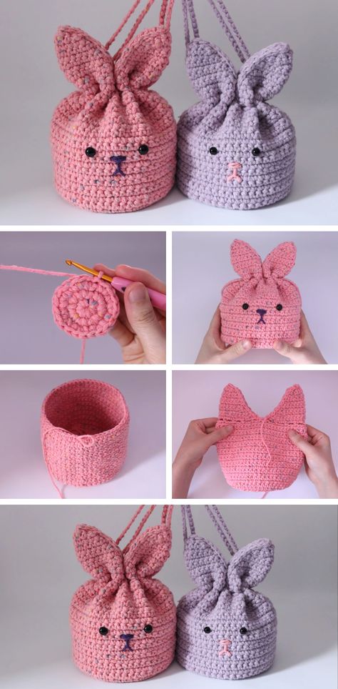 Crochet Easter Bunny Backpack or Pouch For Beginners Crochet Easter Bags Patterns Free, Easy Easter Crochet Patterns, Crochet Patterns Easter Free, Crochet Bunny Pouch, Rabbit Bag Crochet, Trendy Crochet Patterns Free, Easter Crochet Patterns Free Baskets, Crochet Easter Bag, Knitted Easter Crafts Free Patterns