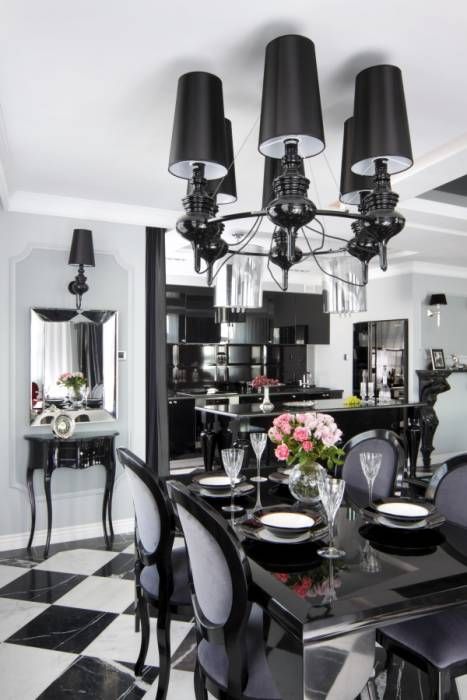 eclectic Dining room by livinghome wnętrza Katarzyna Sybilska Luxurious Dinning Room, Eclectic Dining Room, Gold Rooms, Black And White Interior, Black And White Decor, White Interior, Glass House, Dream Decor, Interior Design Bedroom